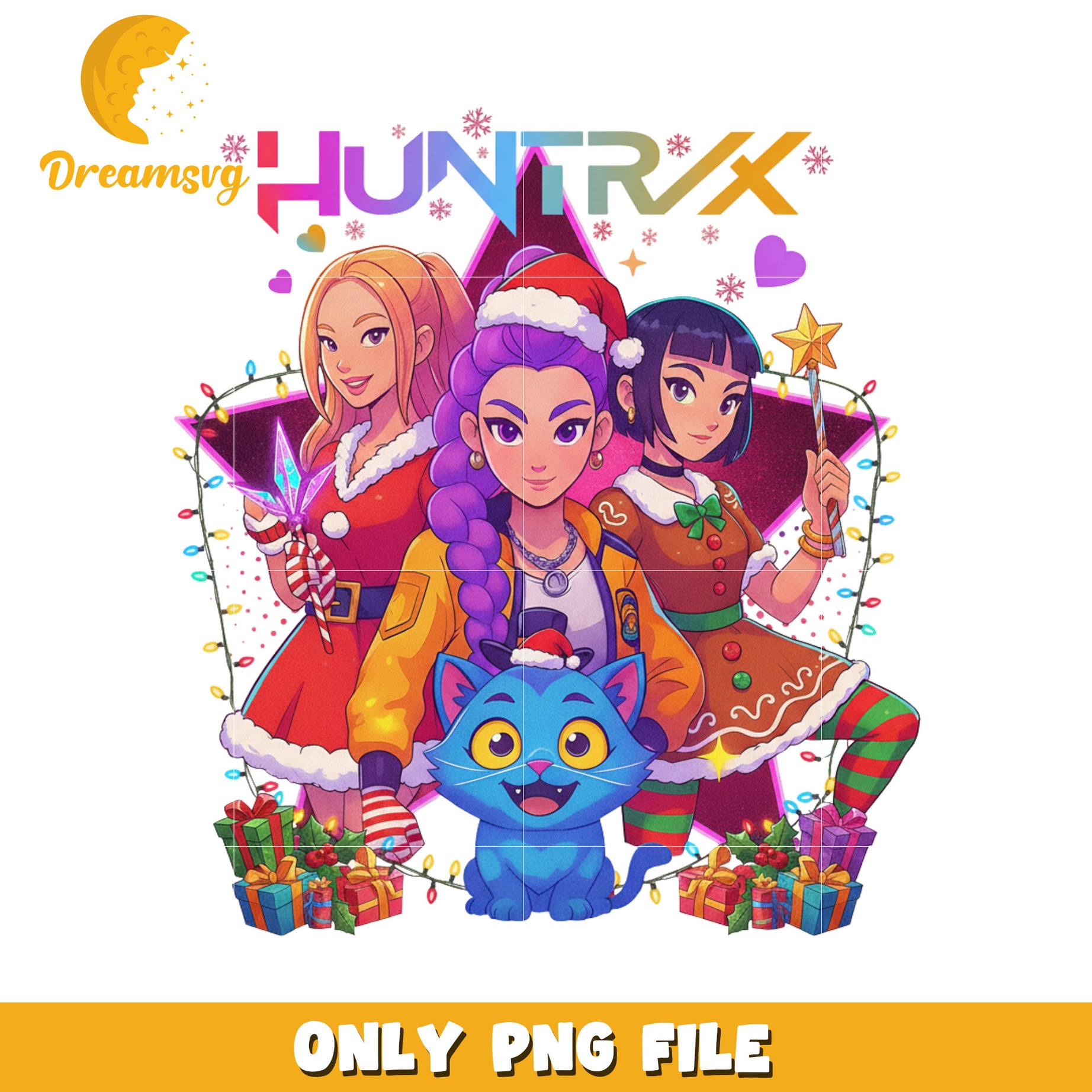 Huntrix christmas png, white christmas png, kpop huntrix png