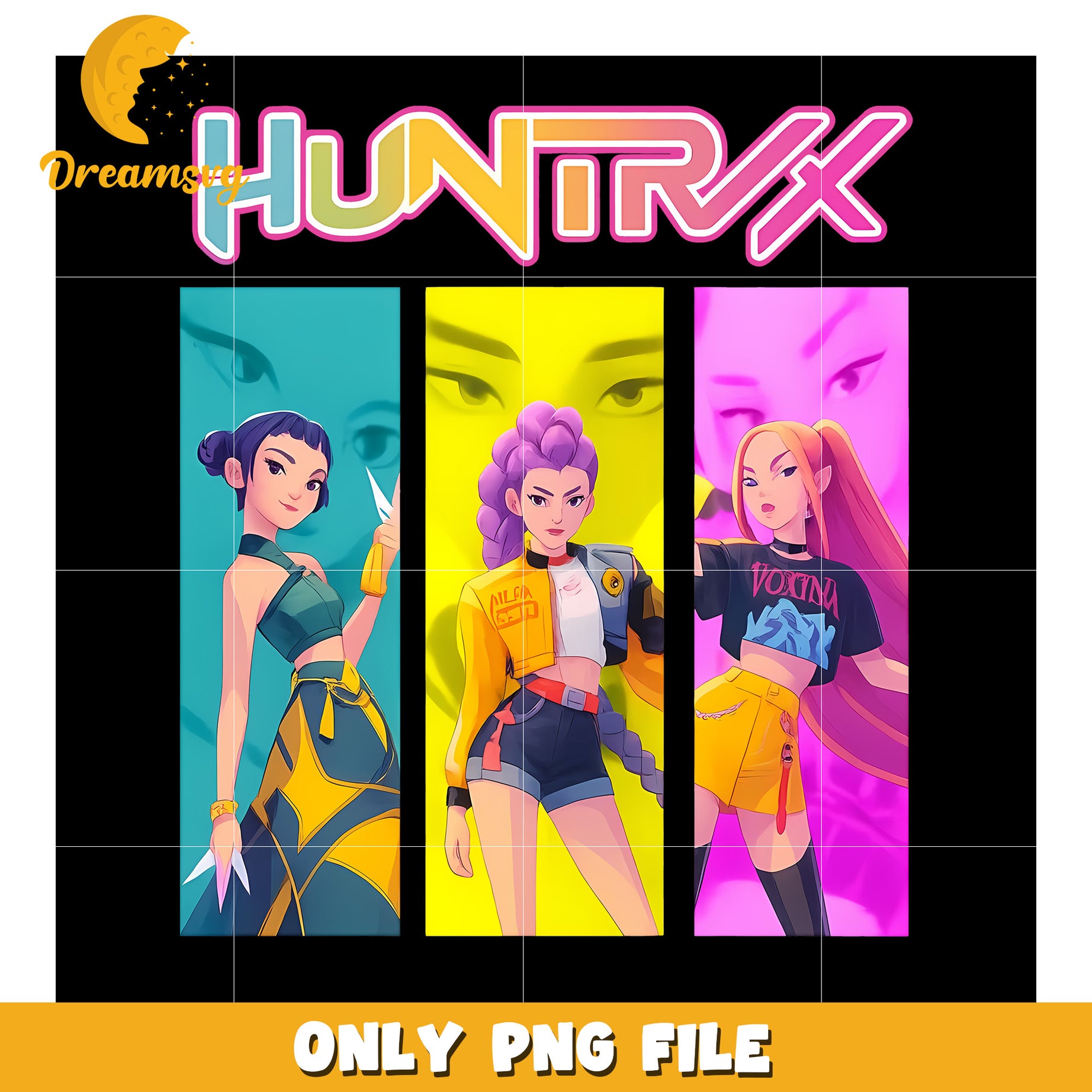 Huntrix colorful design png, huntrix band png, netflix cartoon png