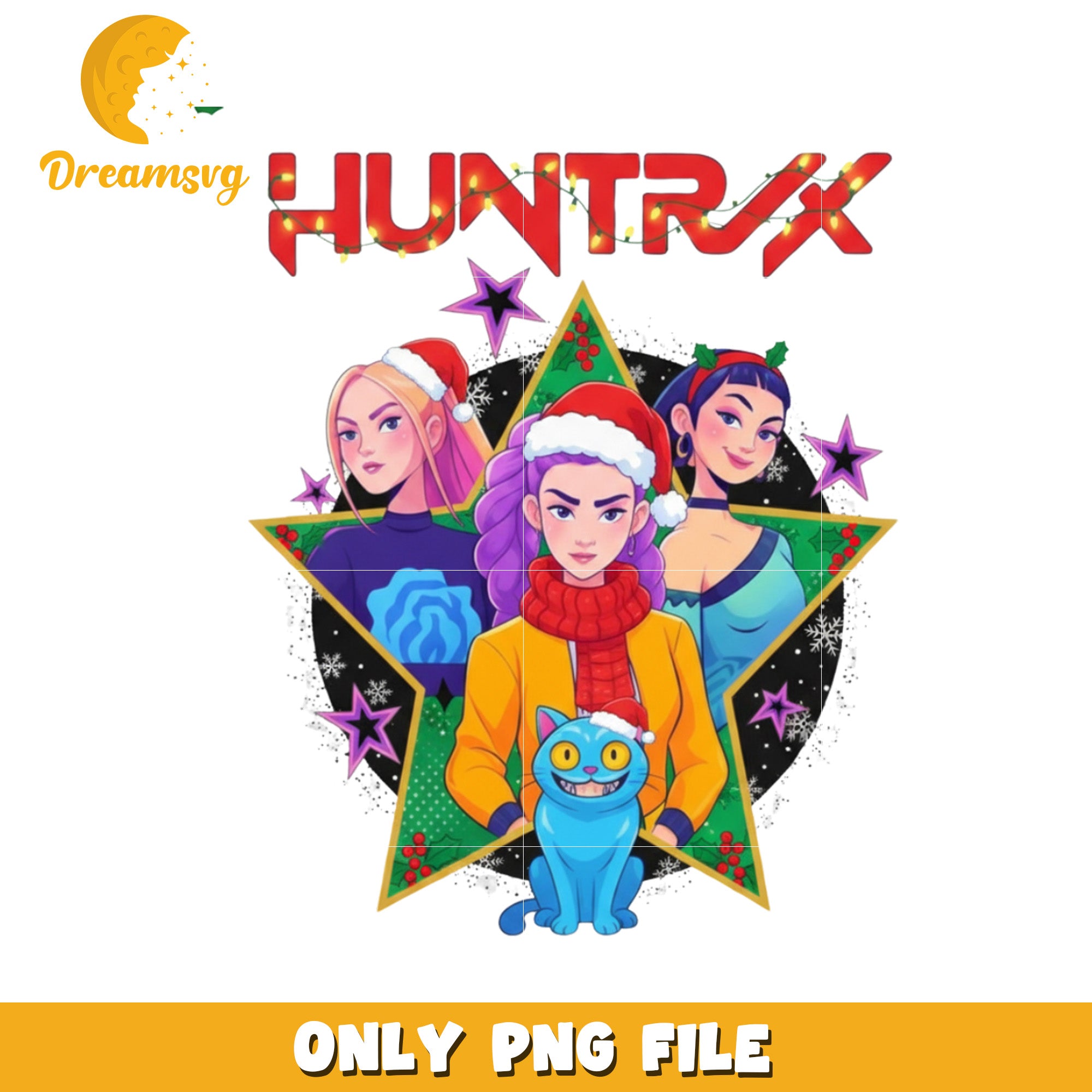 Huntrix design png, christmas design png, kpop cartoon png