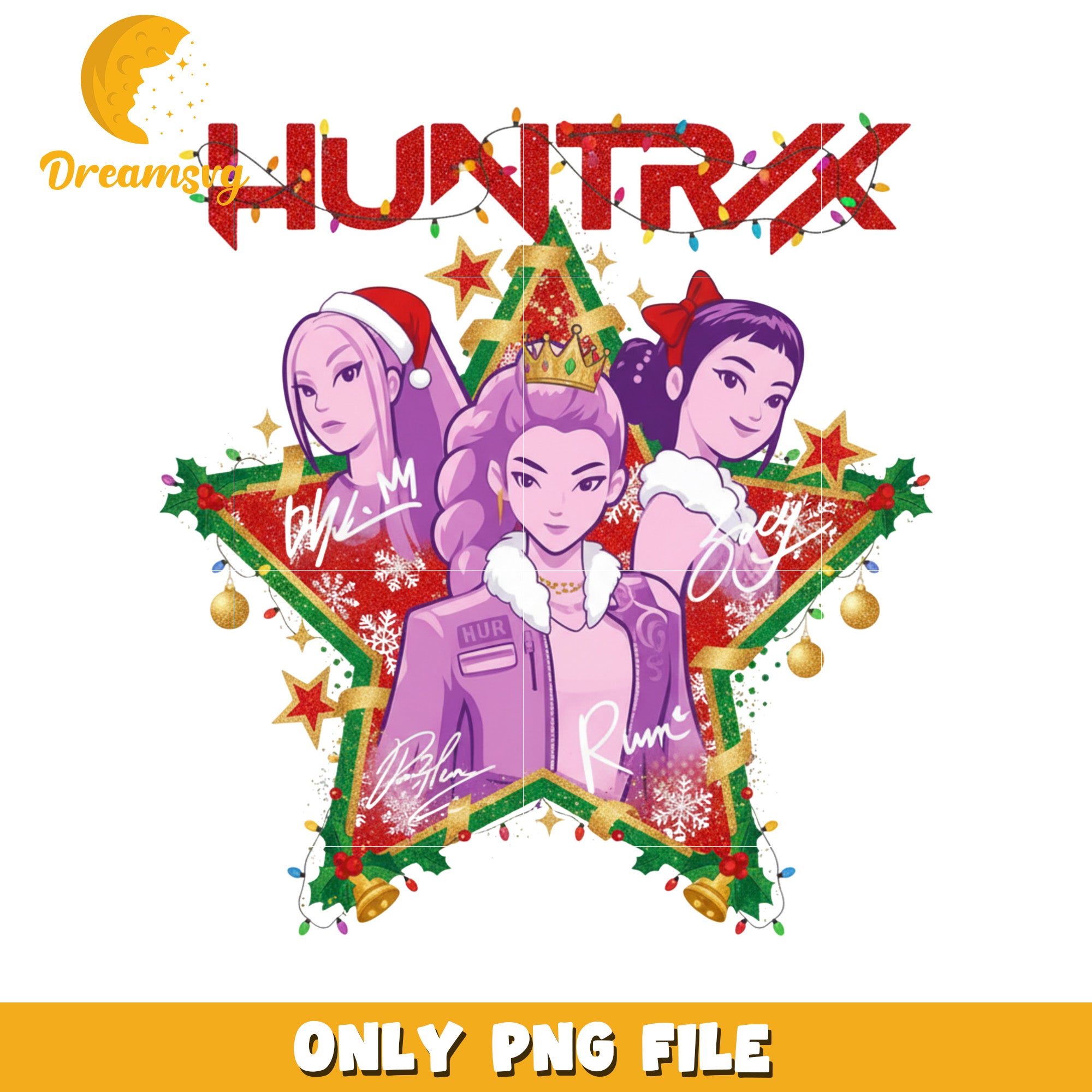 Huntrix design png, huntrix and saja​ png, christmas music​ png