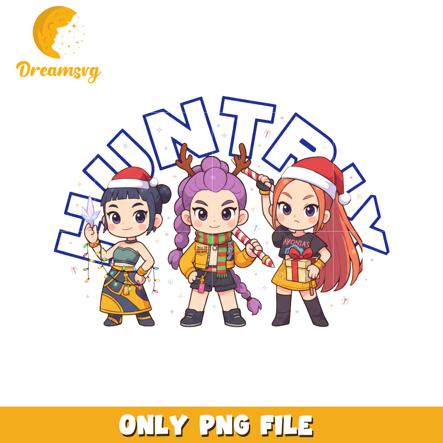 Huntrix design png, korean cartoon png, christmas sweater​ png