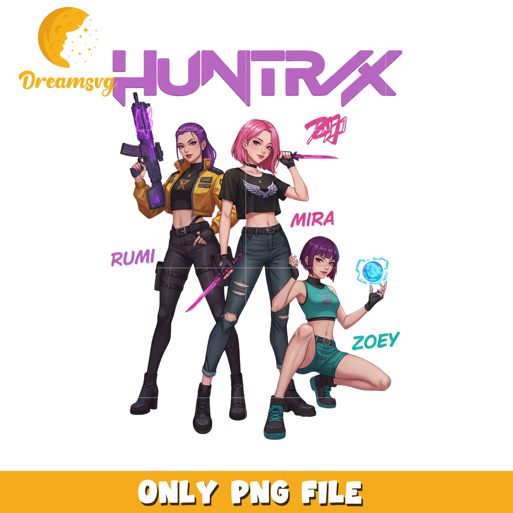 Huntrix design png, kpop demon hunters​ png, kpop cartoon png