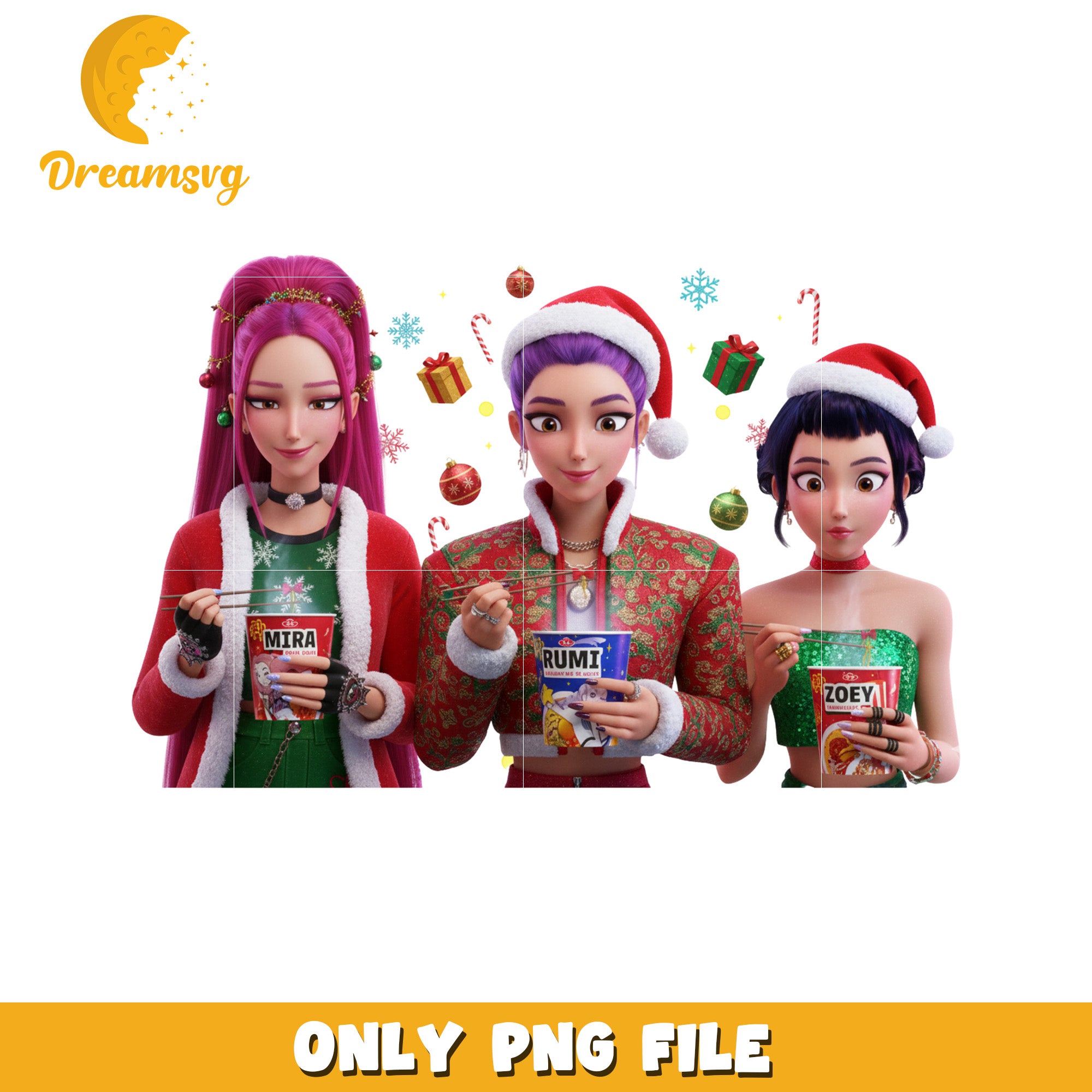 Huntrix eating rameyon png, christmas saja​​ png, christmas wishes png
