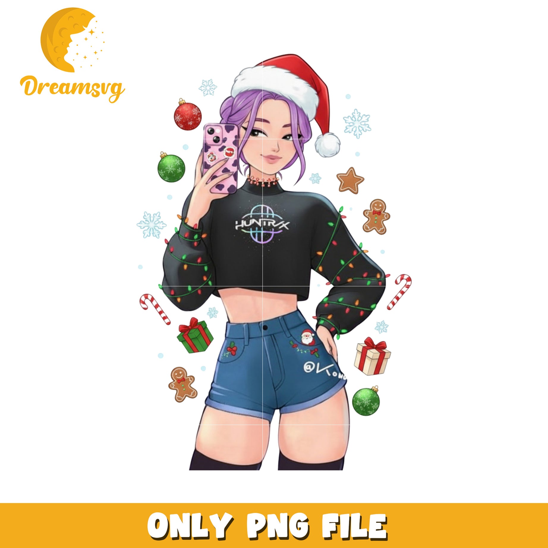 Huntrix girl png, netflix catoons png, christmas bell png