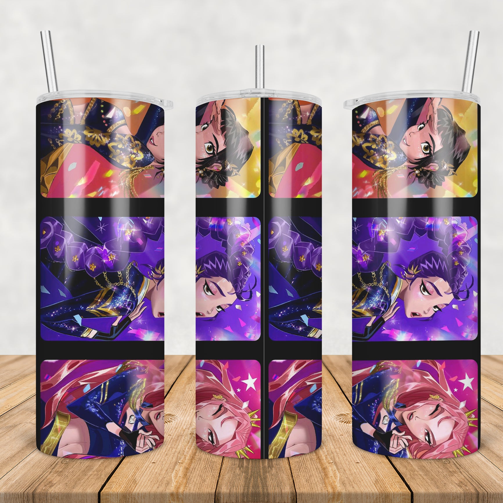 Huntrix girls colorful tumbler png, huntrix girl tumbler png, colorful huntrix tumbler png