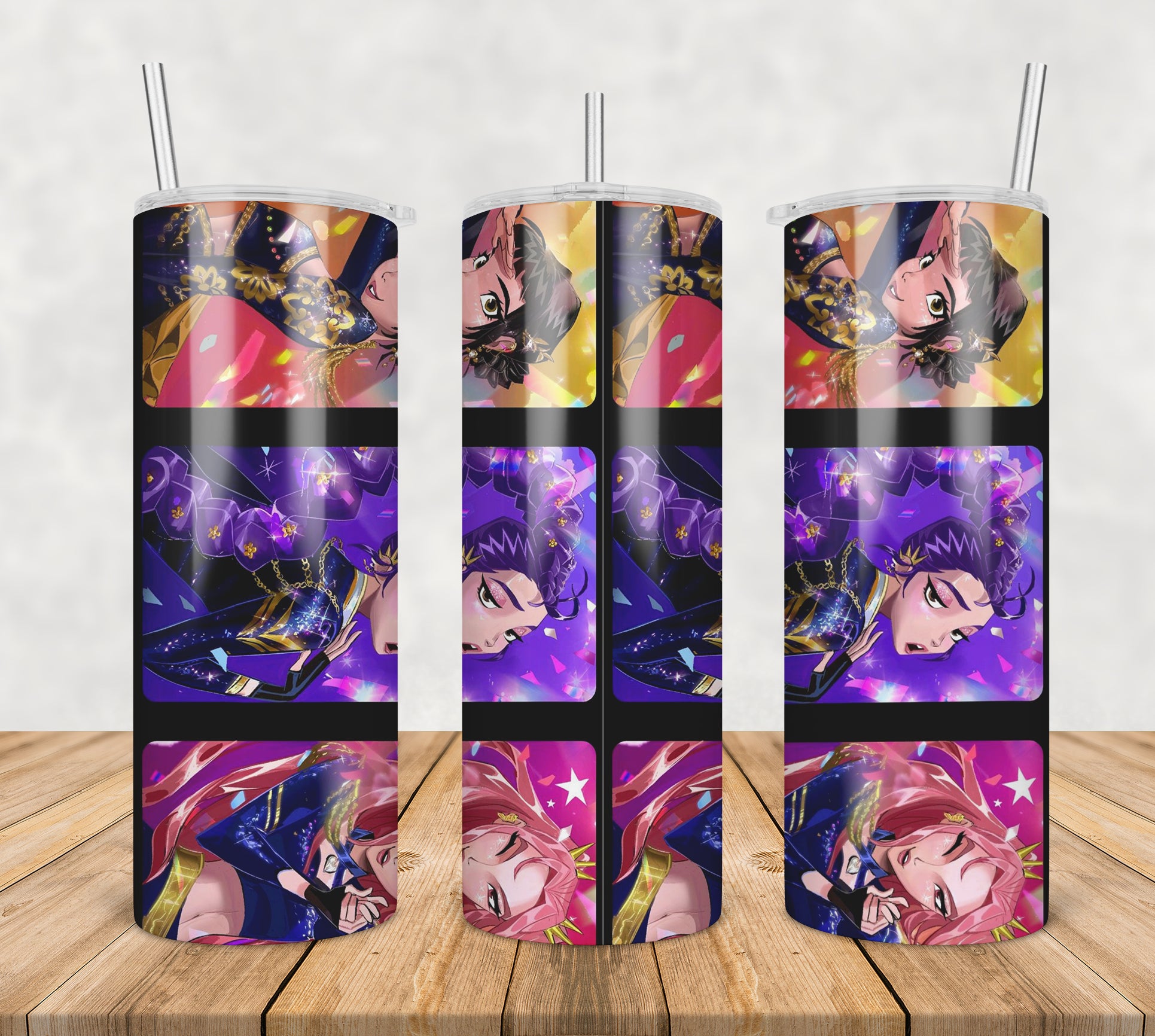 Huntrix girls colorful tumbler png, huntrix girl tumbler png, colorful huntrix tumbler png