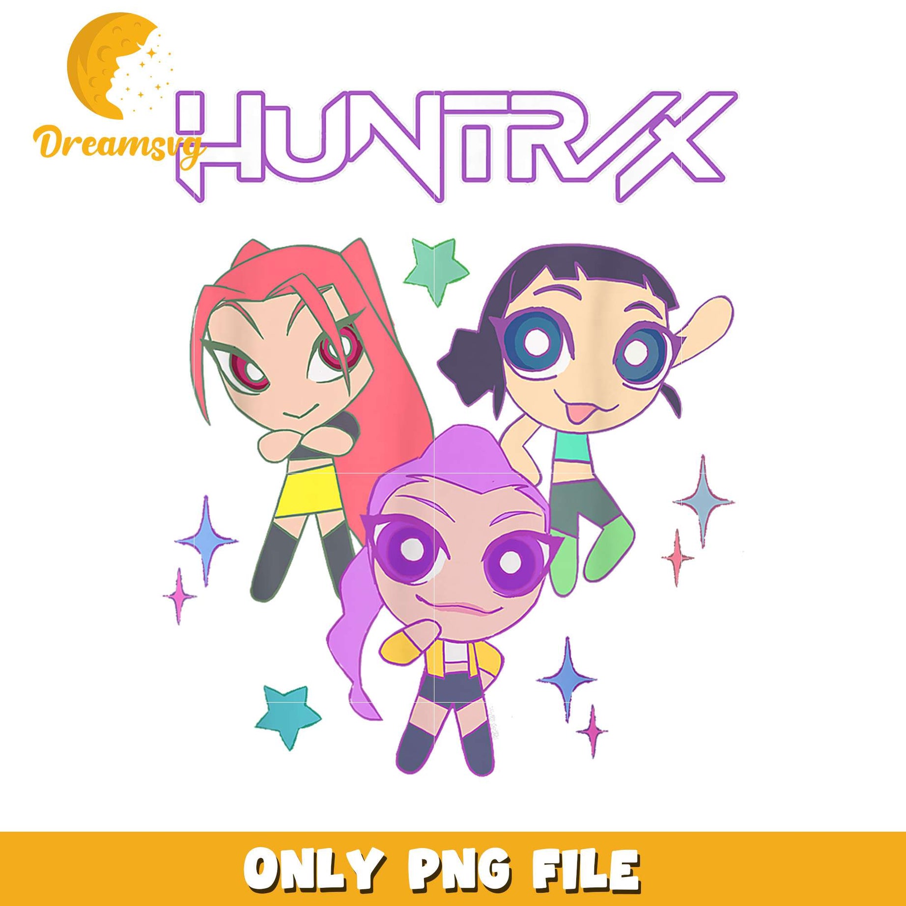 Huntrix girls design png, cartoon fighter png, kpop hero team png