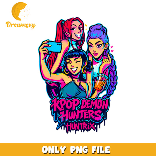 Huntrix girls design png, korean cartoons png, kpop band design png
