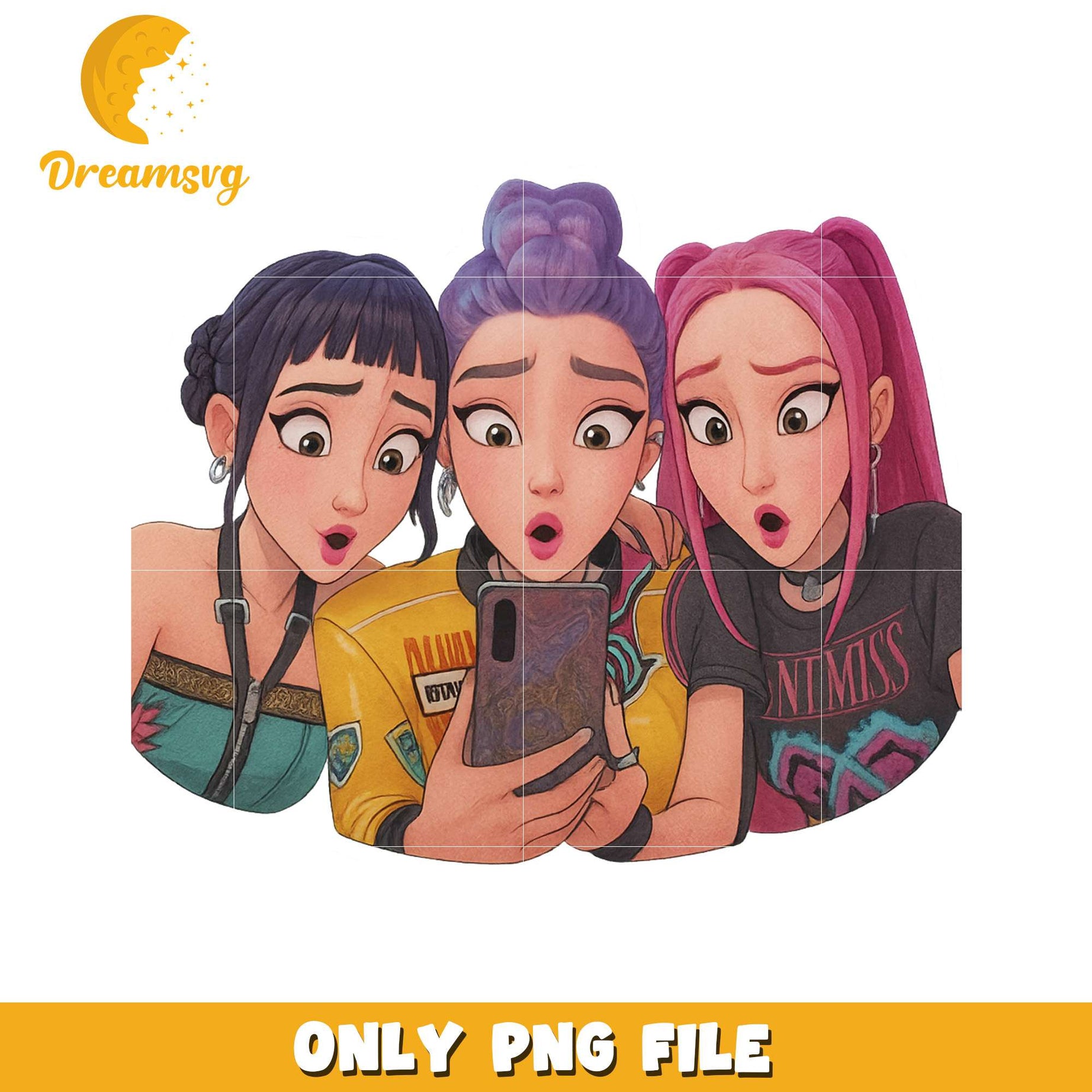 Huntrix girls fan png, cartoon fighter png, kpop hero team png