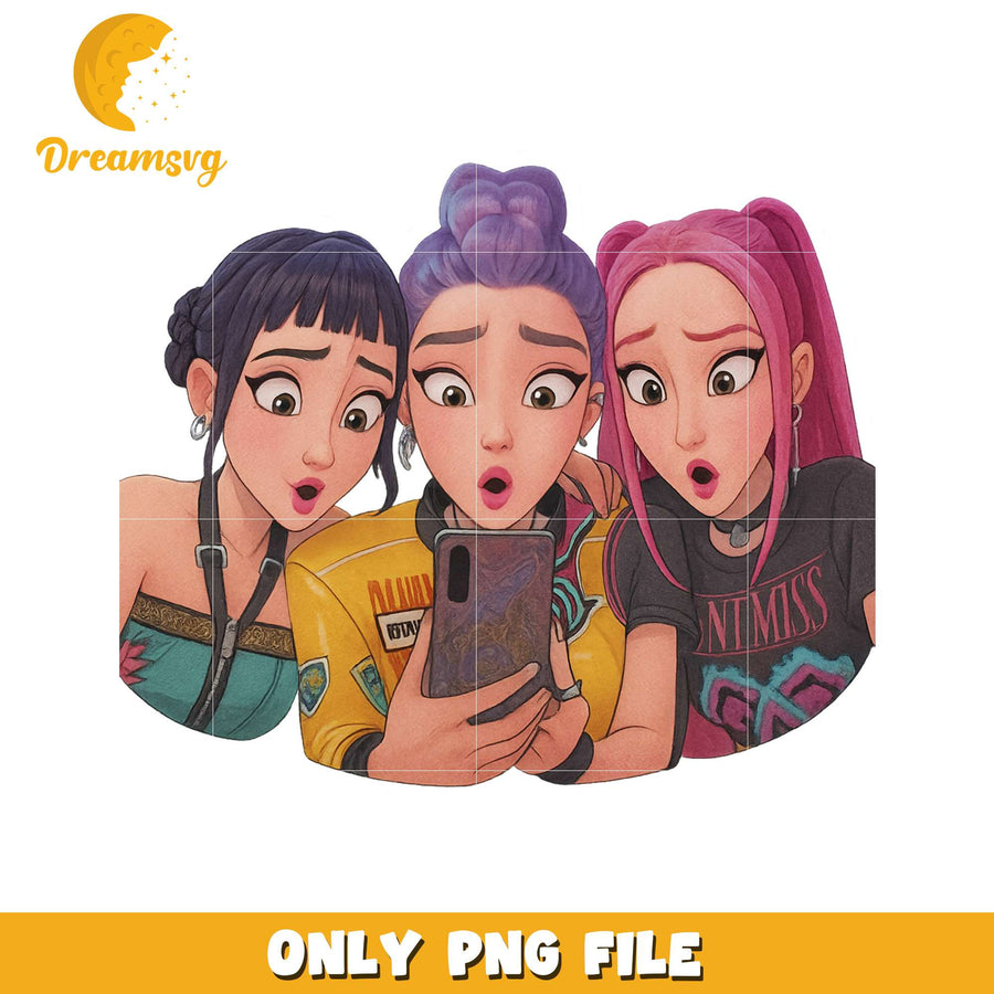 Huntrix girls fan png, cartoon fighter png, kpop hero team png