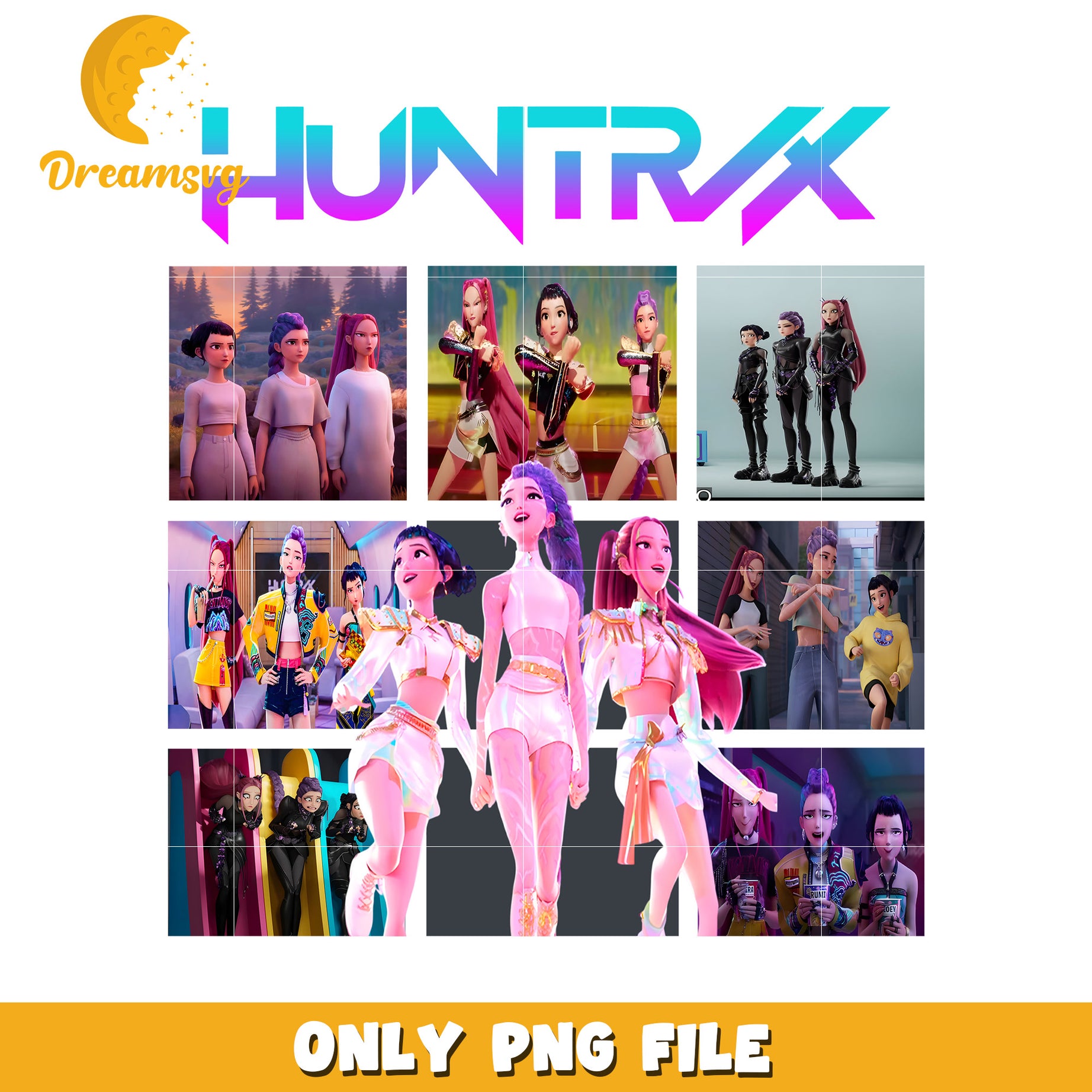 Huntrix girls illustration png, kpop band manhwa png, huntrix png