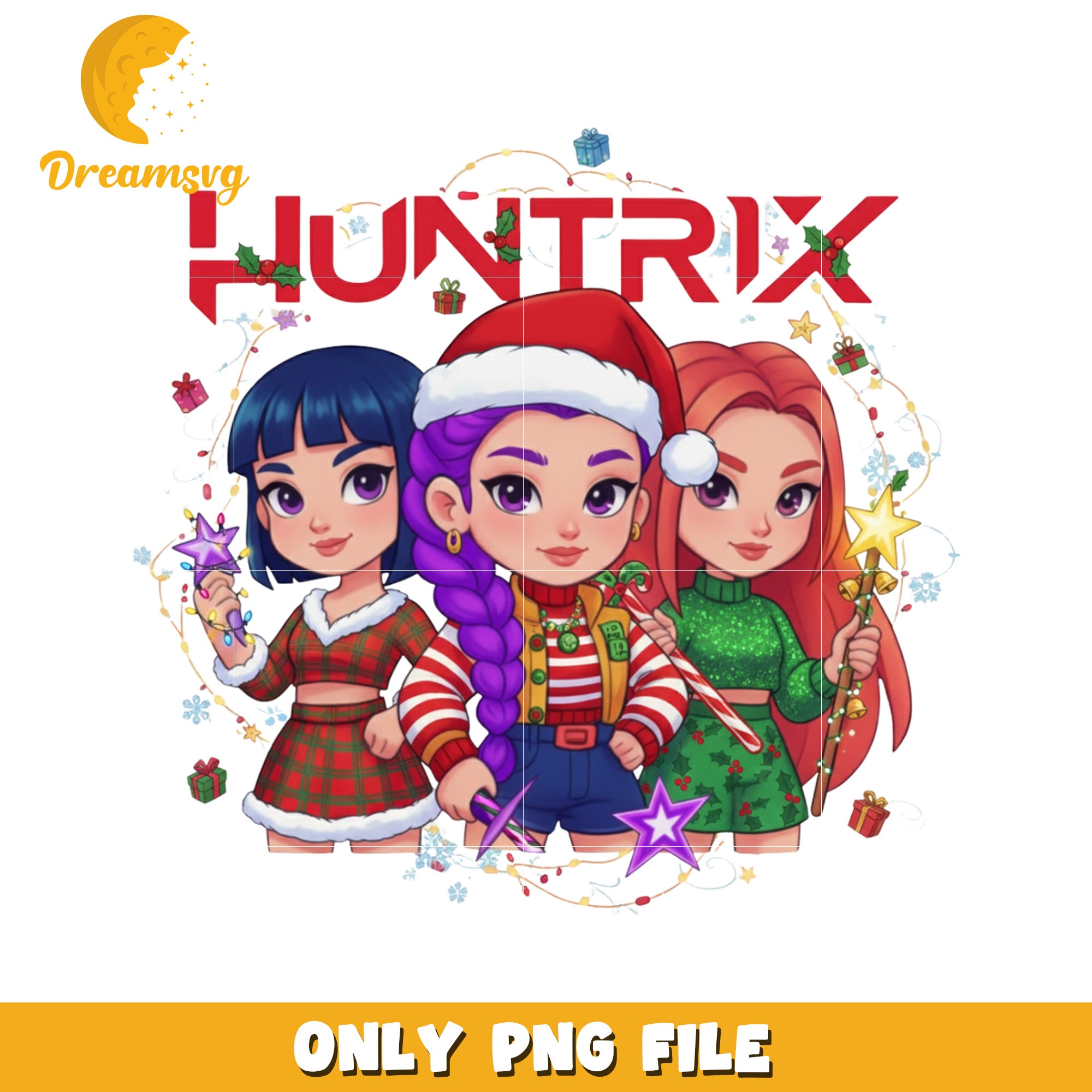 Huntrix girls in chirstmas png, merry christmas png, christmas season png