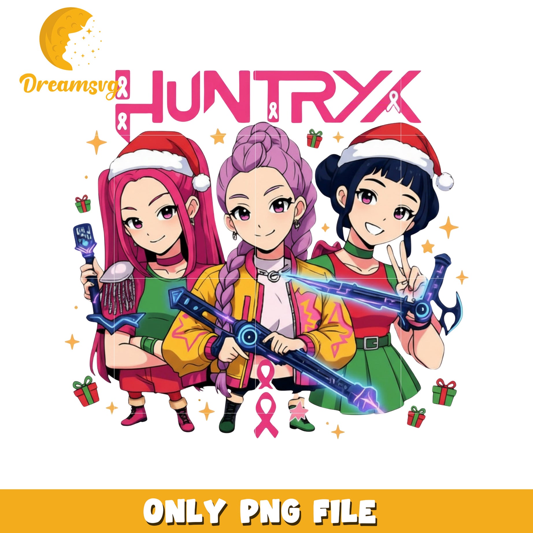Huntrix girls png, huntrix and saja​ png, christmas music​ png