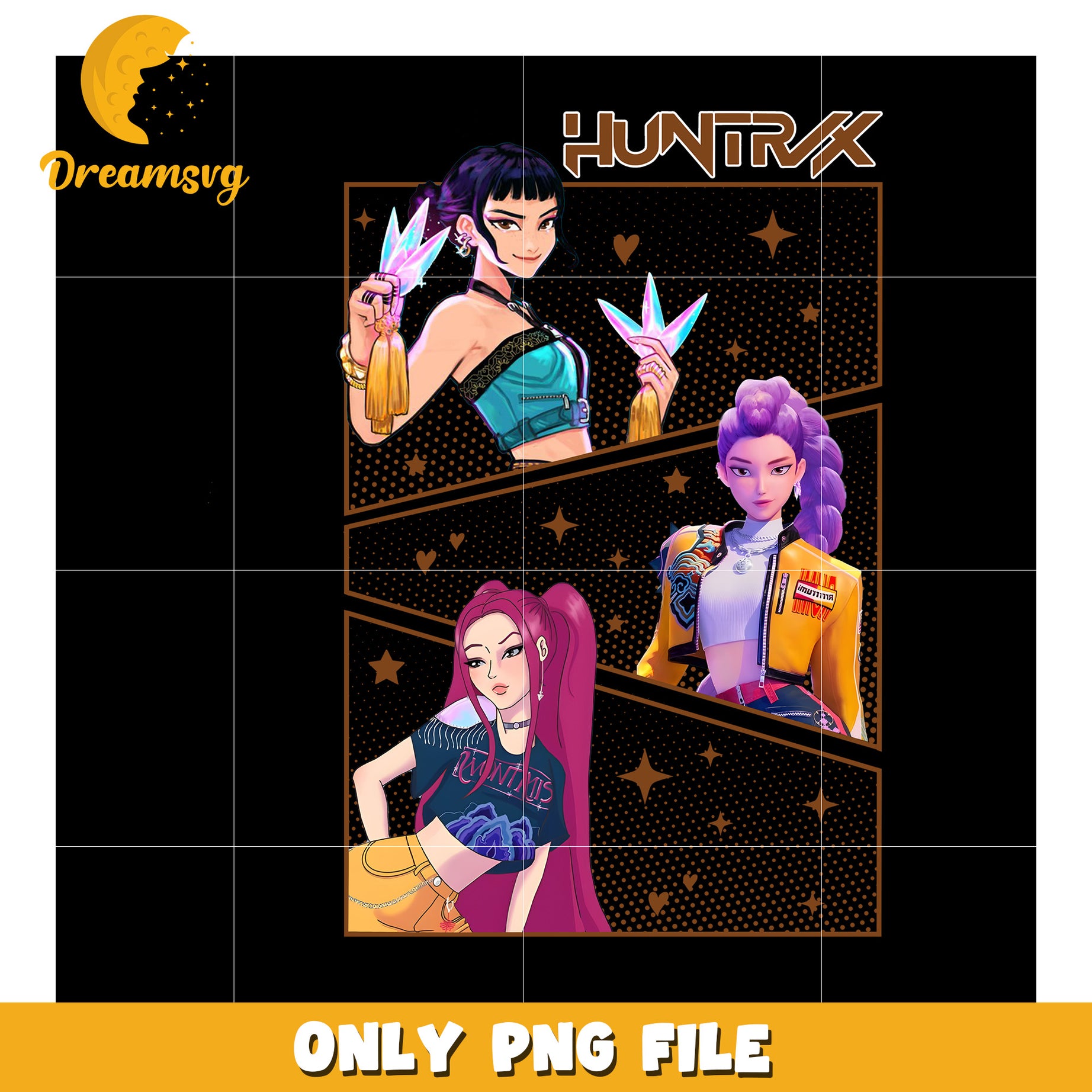 Huntrix girls png, huntrix group png, anime warrior girls png