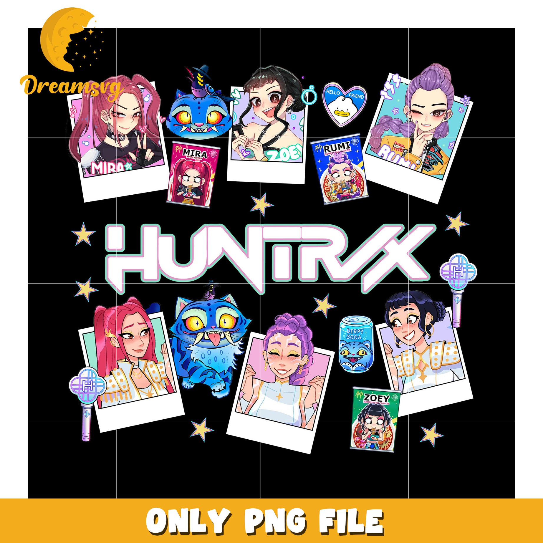 Huntrix girls png, kpop cartoon png, kpop demon hunters png