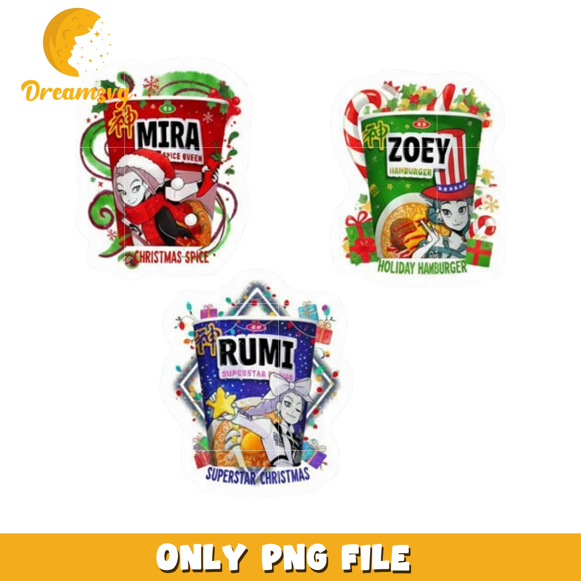 Huntrix girls rameyon png, christmas decor​ png, christmas background​​ png