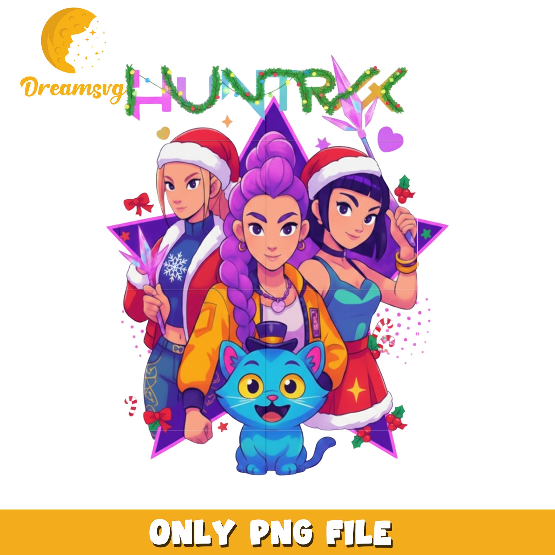 Huntrix kpop christmas png, christmas music​ png, huntrix and saja png