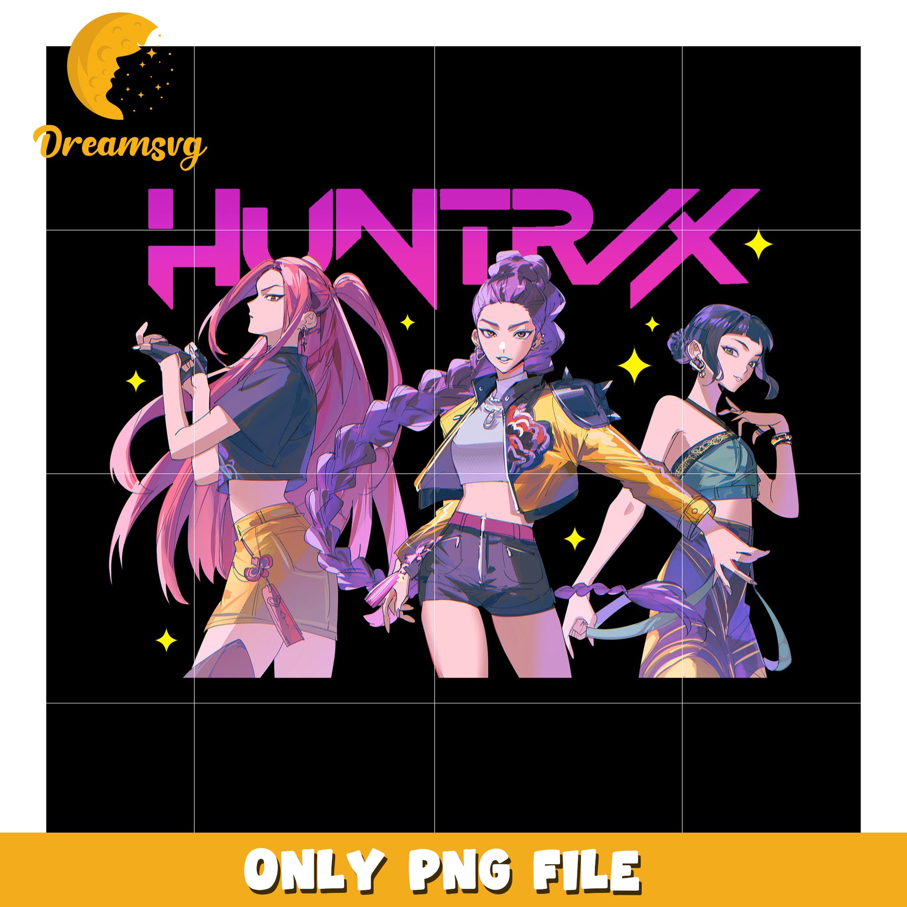 Huntrix kpop design png, kpop band manhwa png, huntrix png