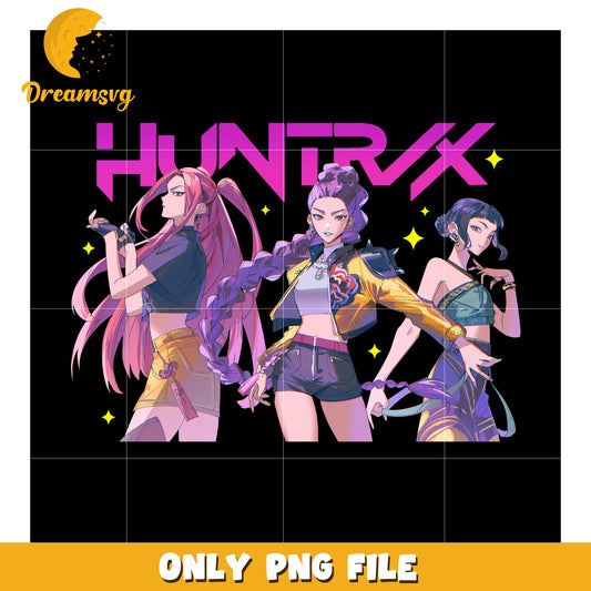 Huntrix kpop design png, kpop band manhwa png, huntrix png