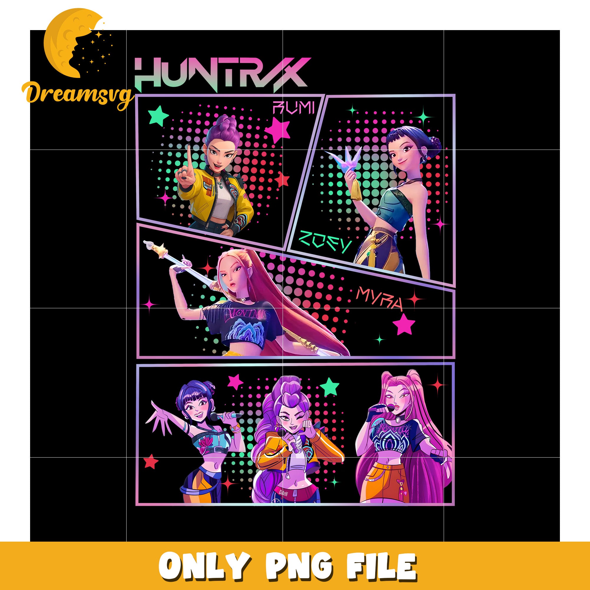 Huntrix kpop png, huntrix girl group png, kpop anime style png