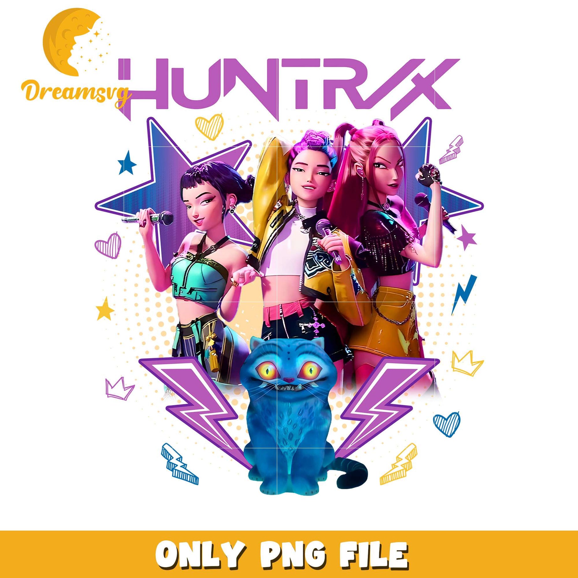 Huntrix logo design png, cartoon fighter png, kpop hero team png