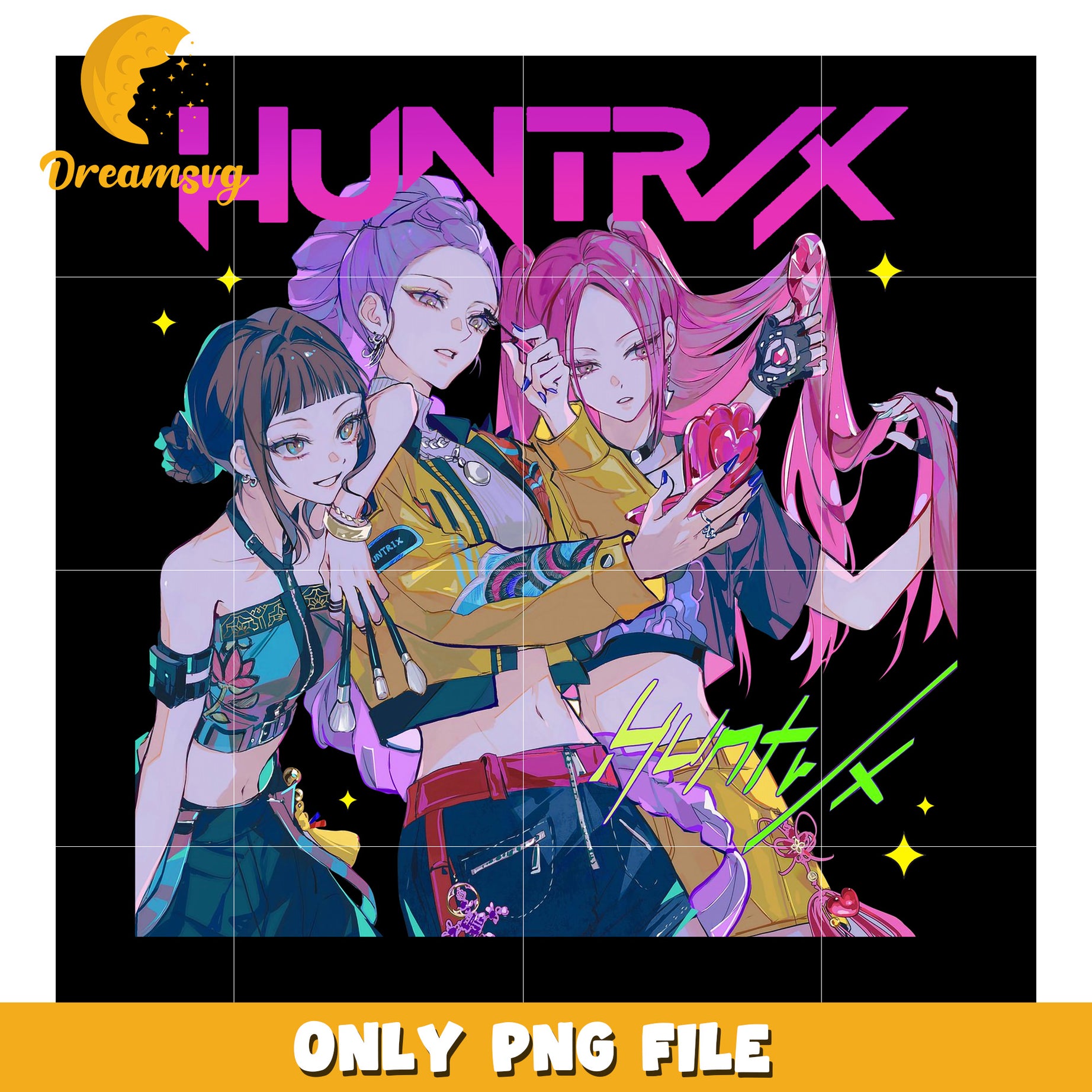Huntrix logo design png, kpop band manhwa png, huntrix png
