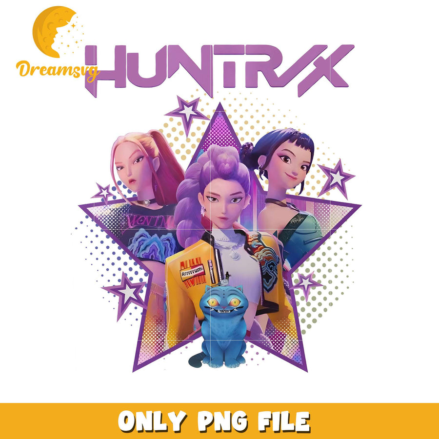 Huntrix logo illustration png, cartoon fighter png, kpop hero team png