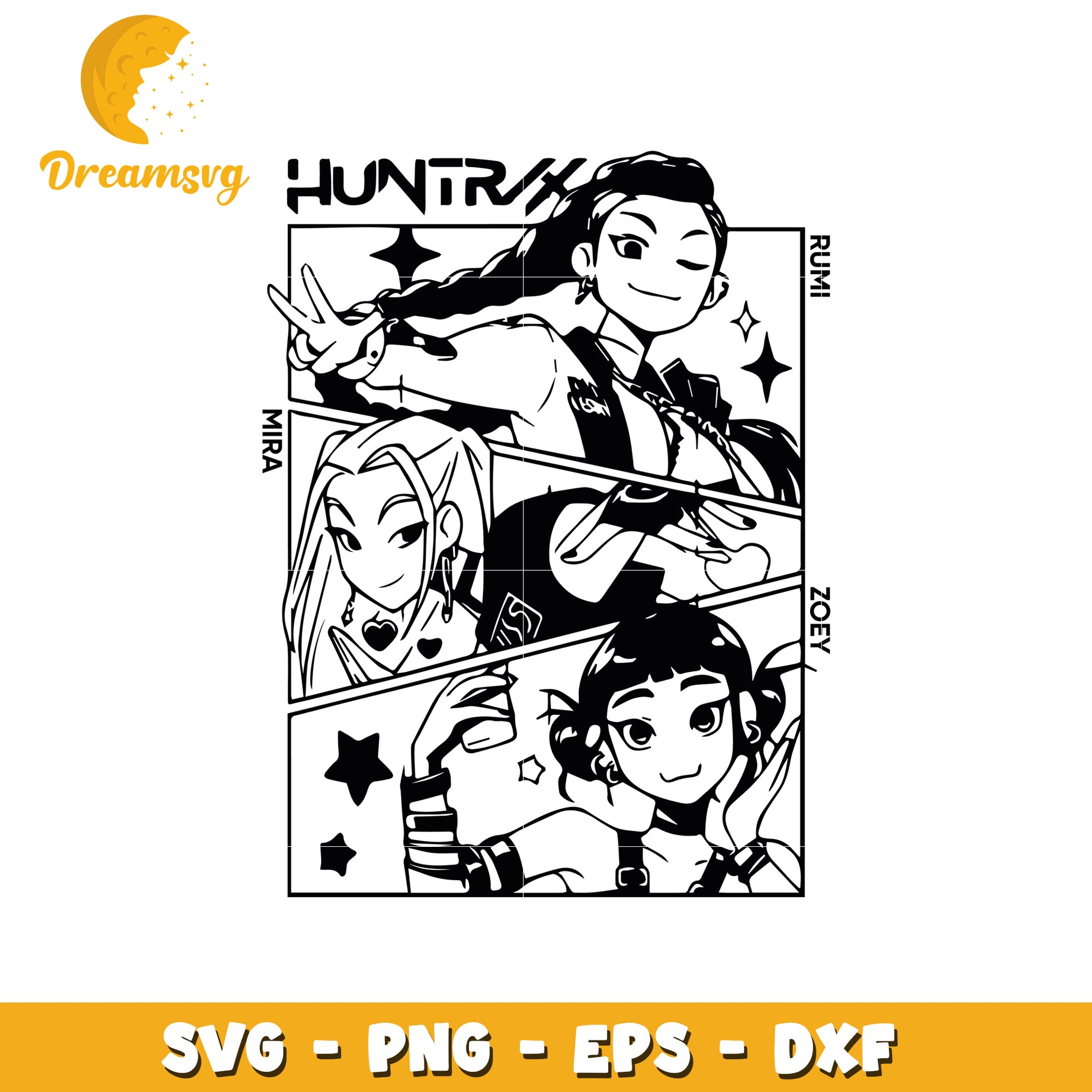 Huntrix members name svg, huntrix kpop svg, huntrix group svg