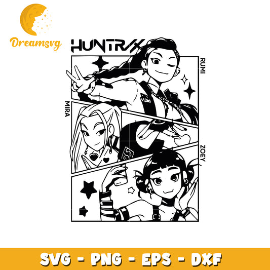 Huntrix members name svg, huntrix kpop svg, huntrix group svg