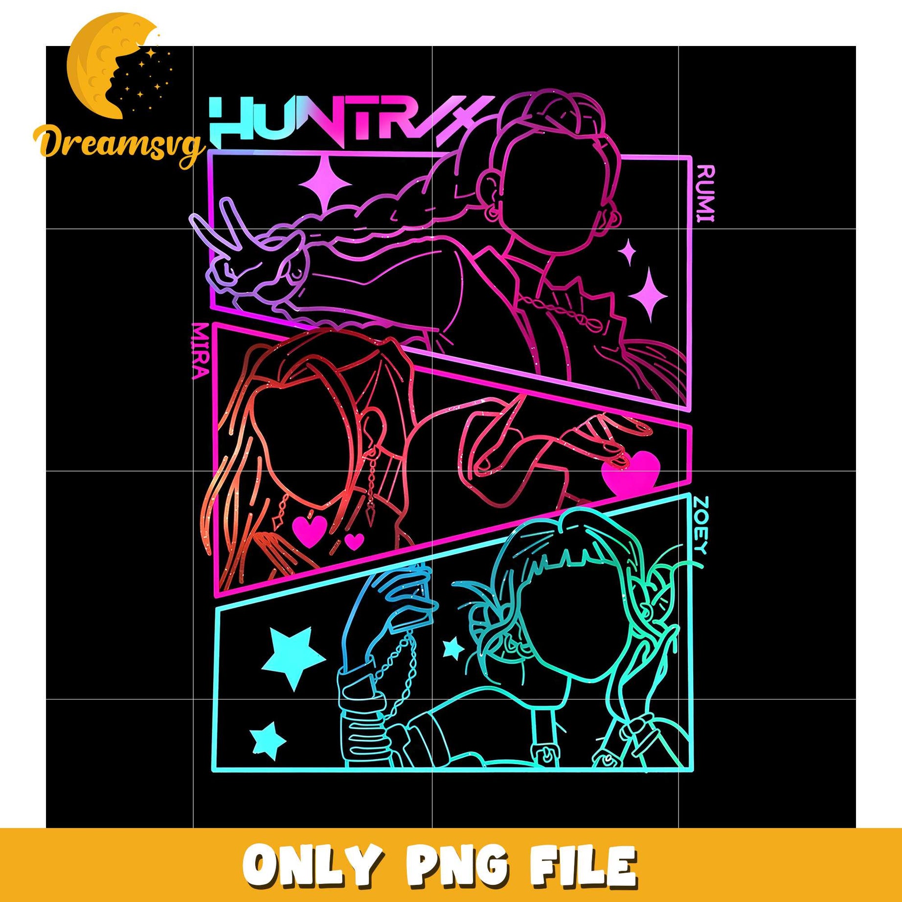 Huntrix members png, cartoon fighter png, kpop hero team png