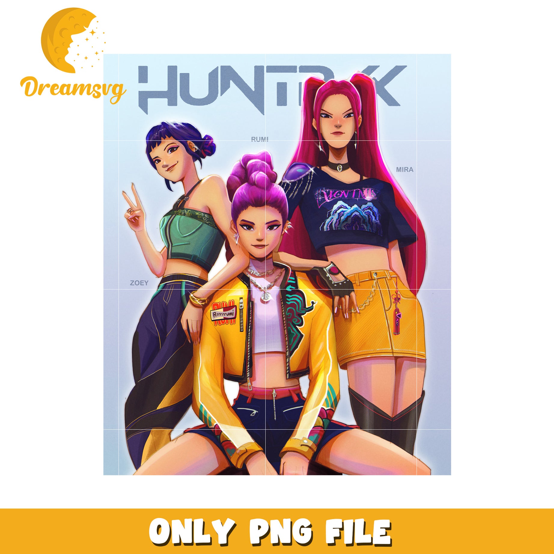 Huntrix members png, girl band png, netflix cartoon png