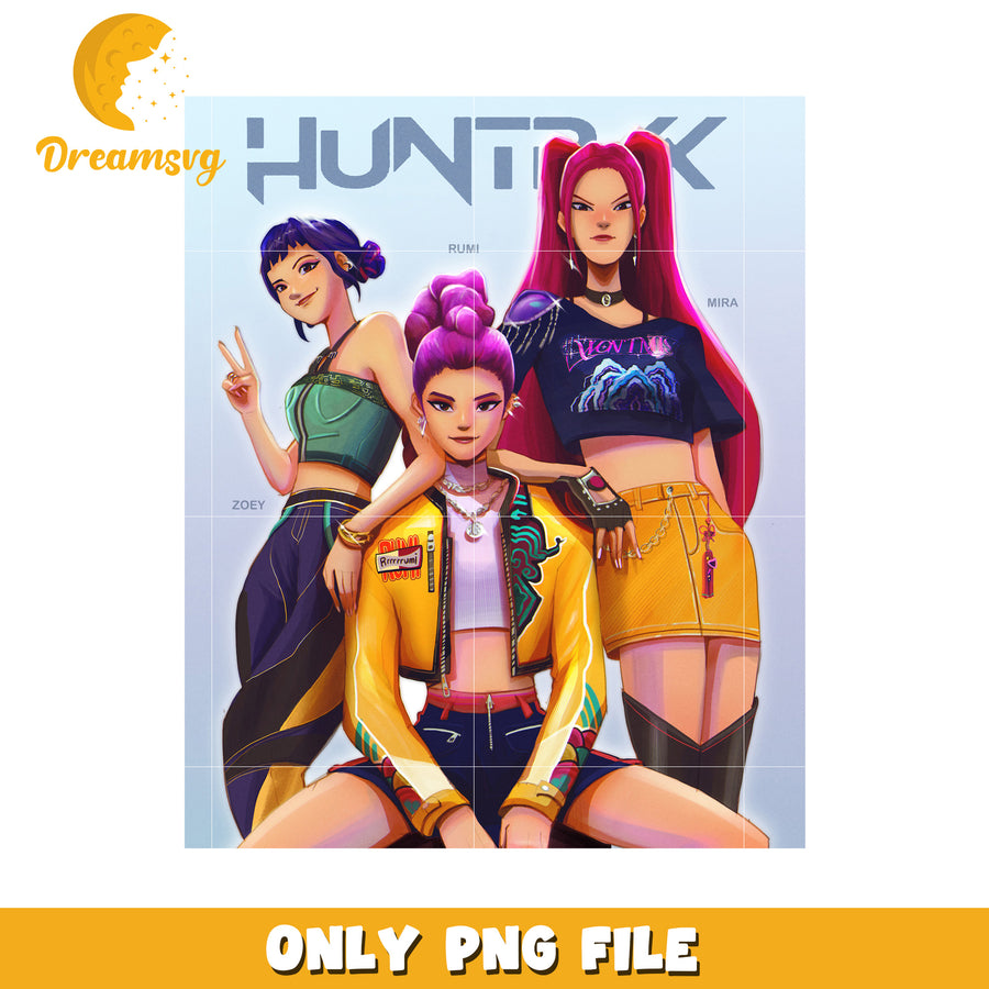 Huntrix members png, girl band png, netflix cartoon png
