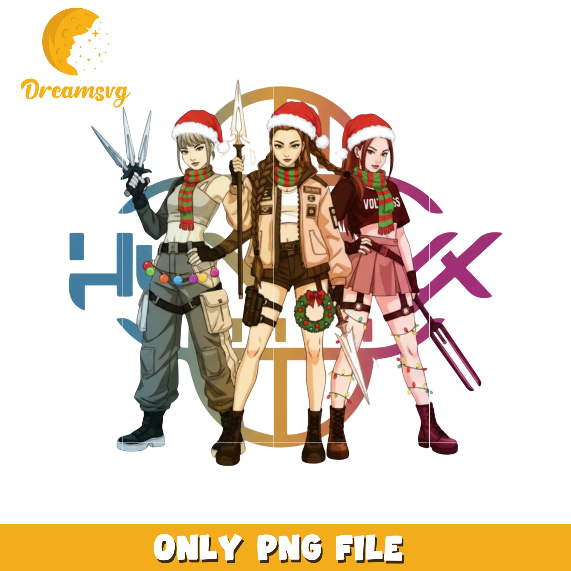 Huntrix members png, huntrix and saja​ png, christmas music​ png