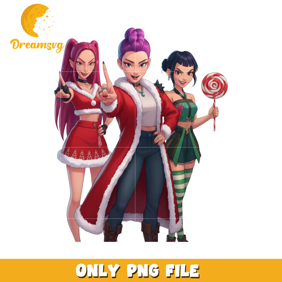 Huntrix members png, white christmas png, kpop huntrix png