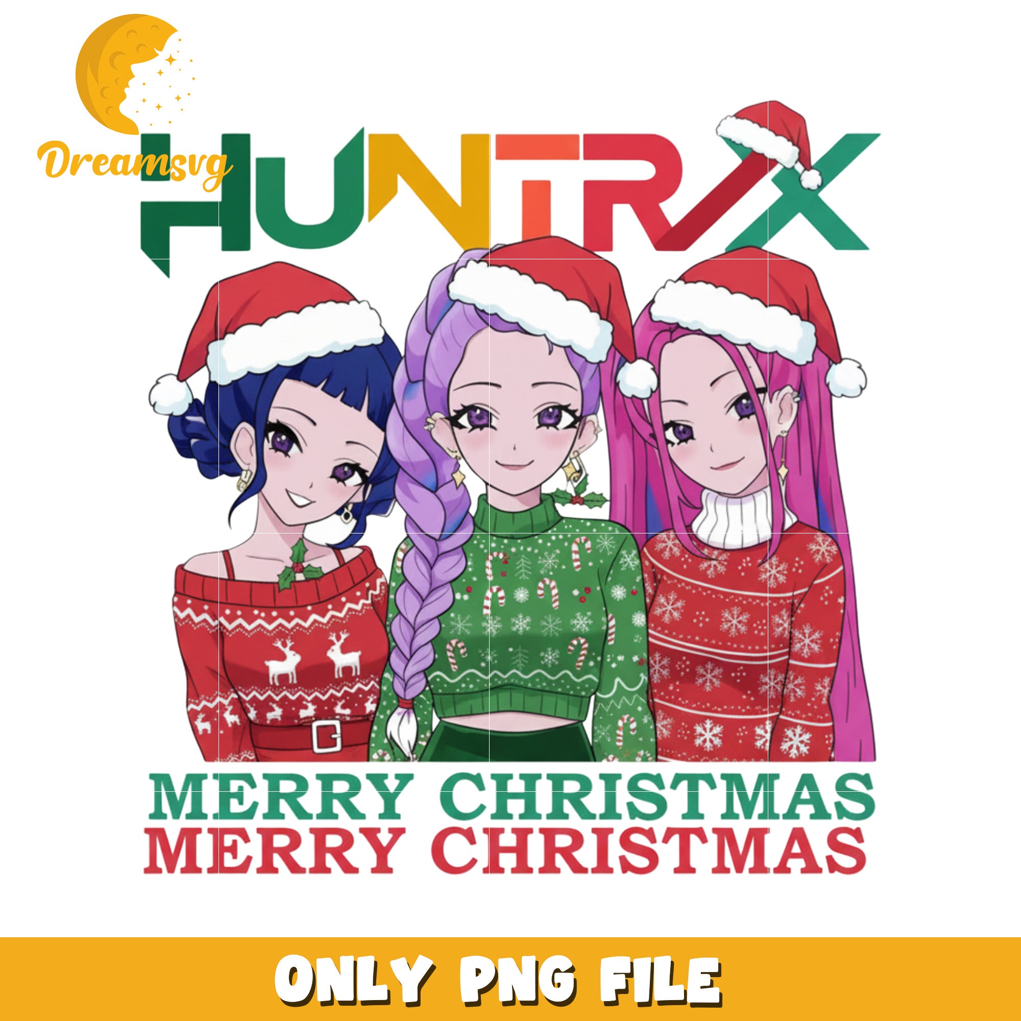 Huntrix merry christmas png, christmas sweater​ png, korean cartoon png