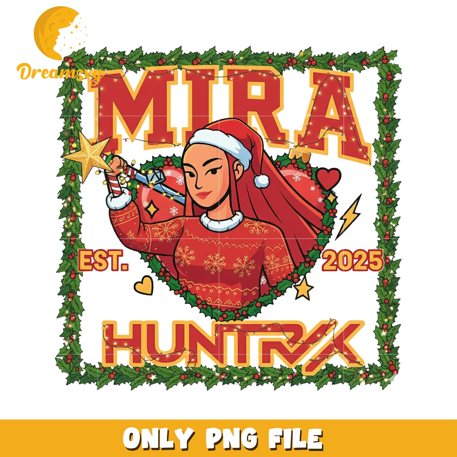 Huntrix mira design png, christmas cartoon png, kpop demon png