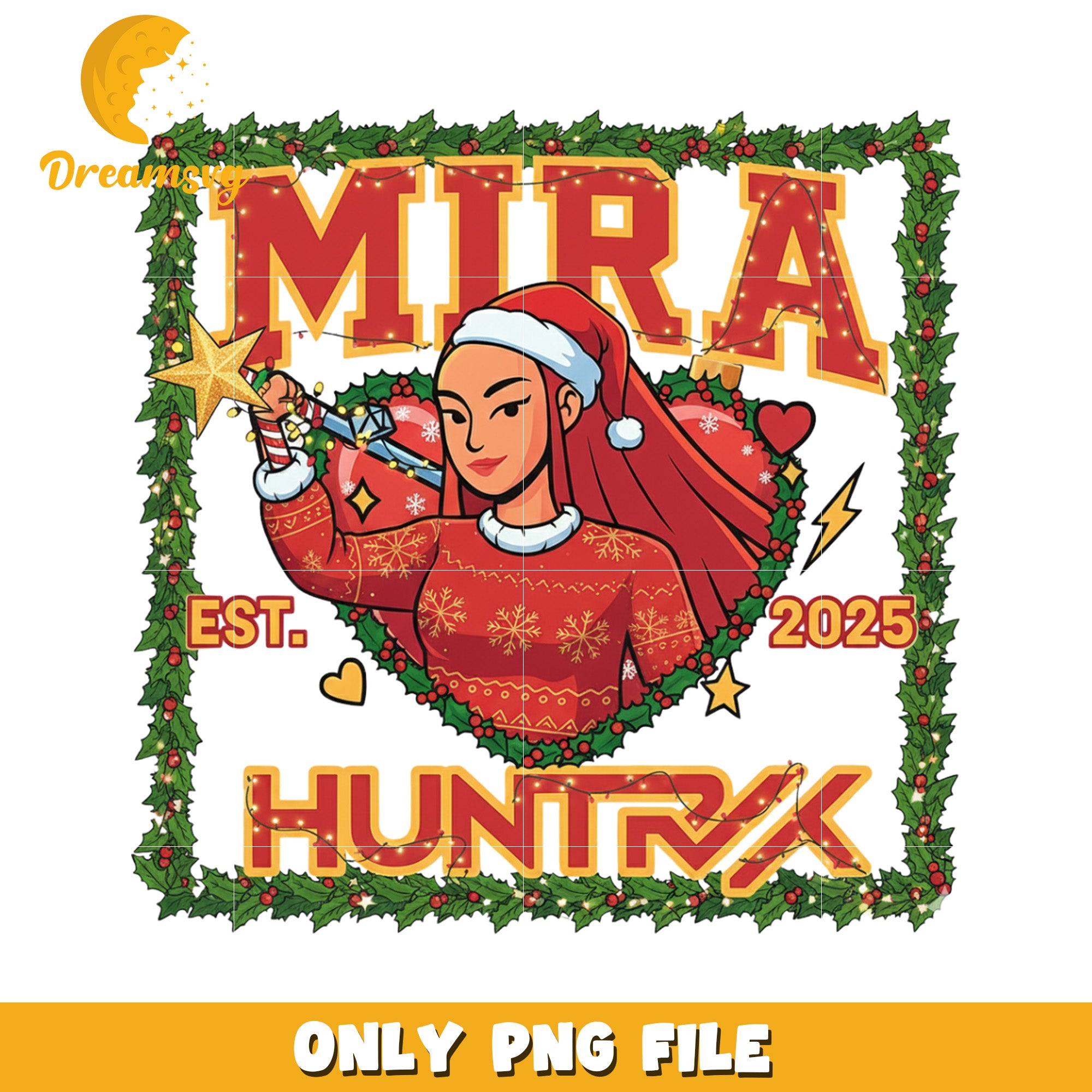 Huntrix mira design png, christmas cartoon png, kpop demon png