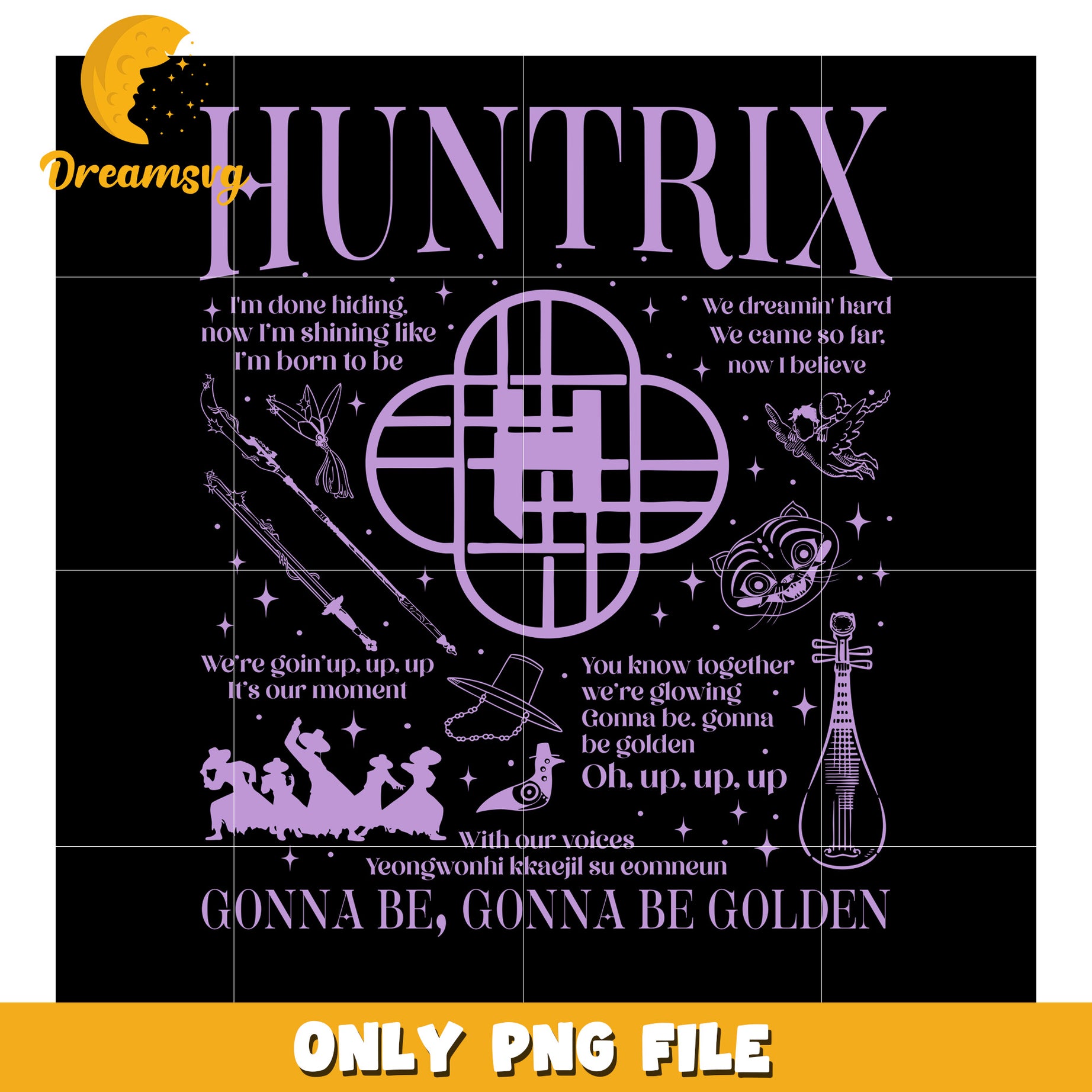 Huntrix purple logo png, kpop cartoon png, kpop demon hunters png