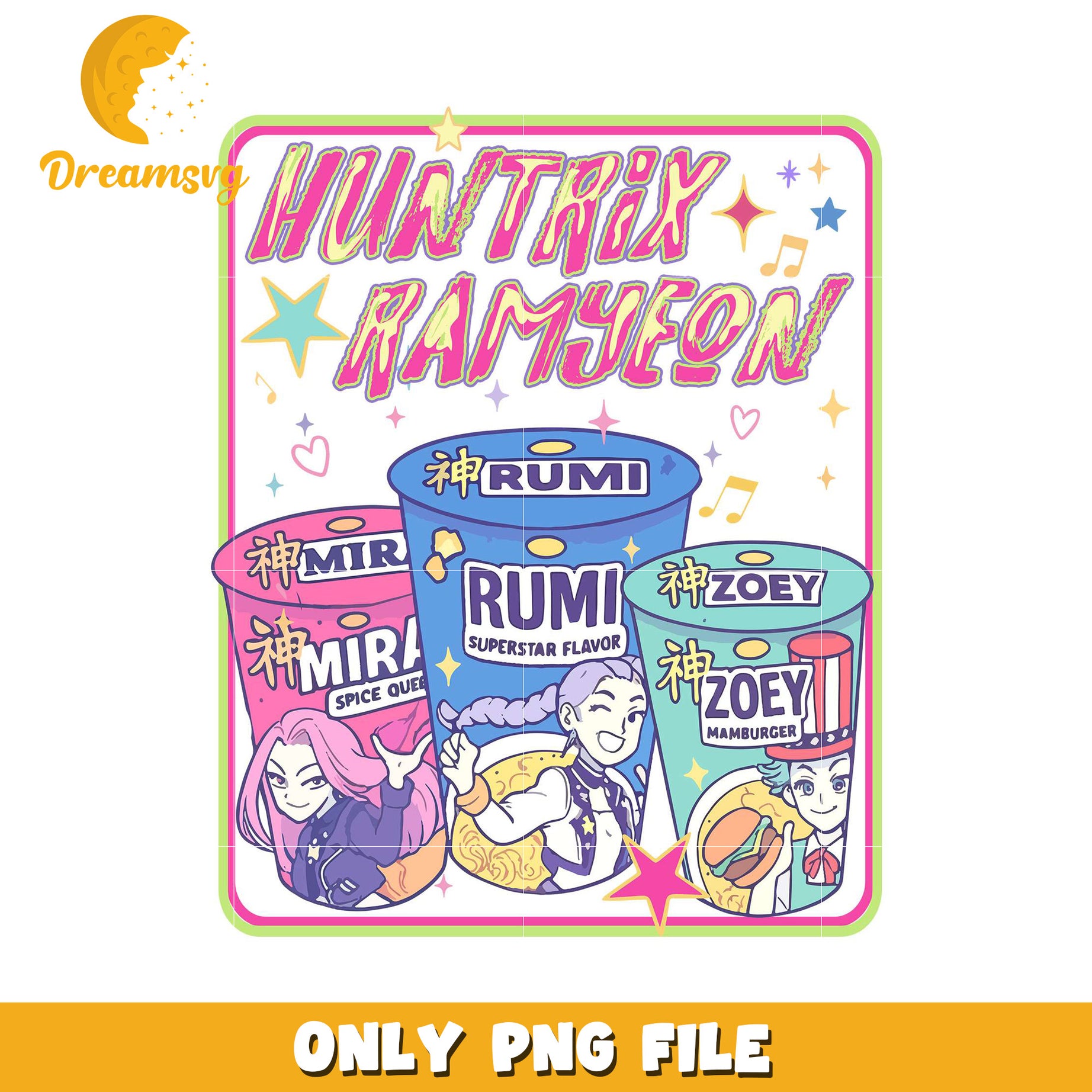 Huntrix rameon png, korean anime​ png, hip hop band png