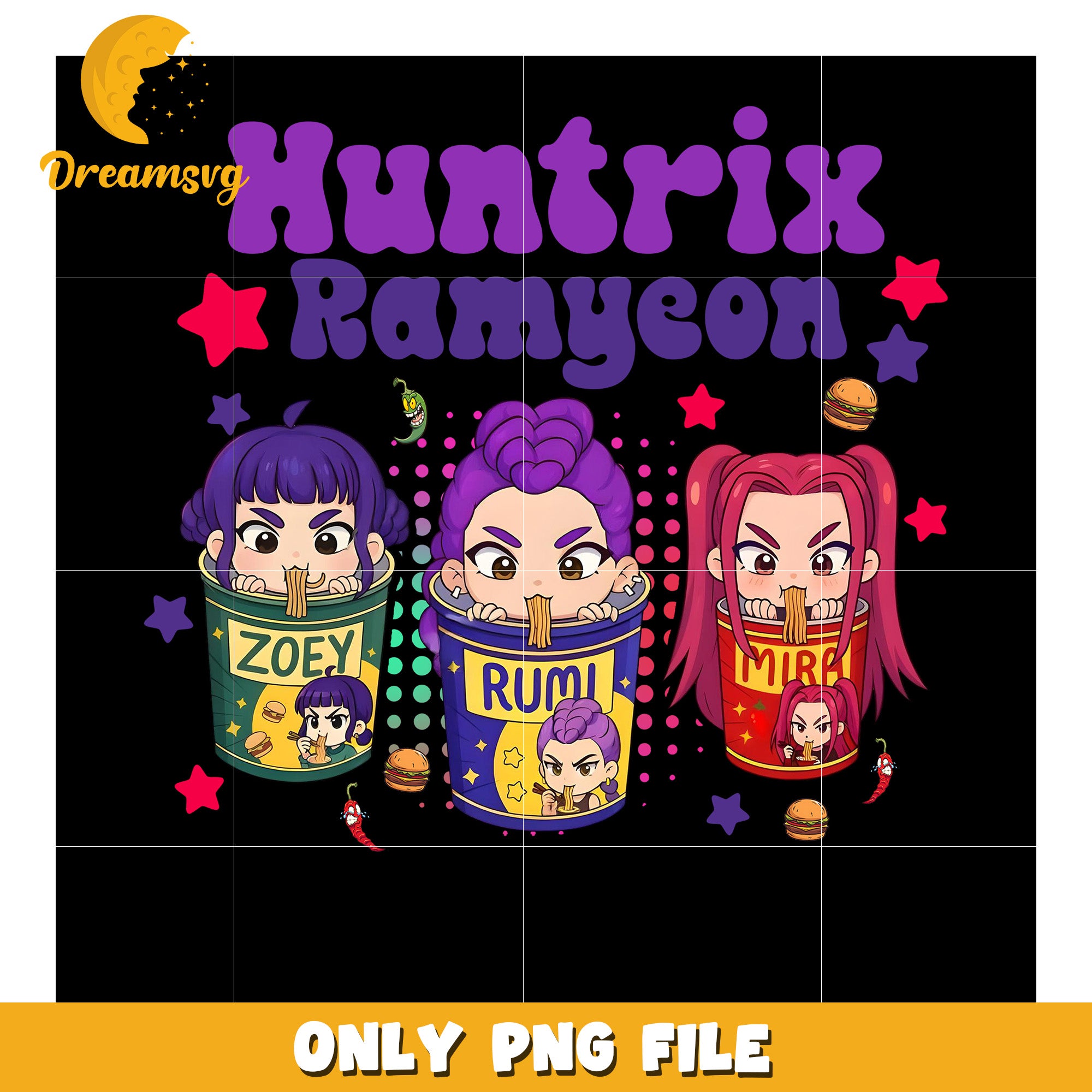 Huntrix ramyeon png, huntrix ramen girl png, anime eating ramen png