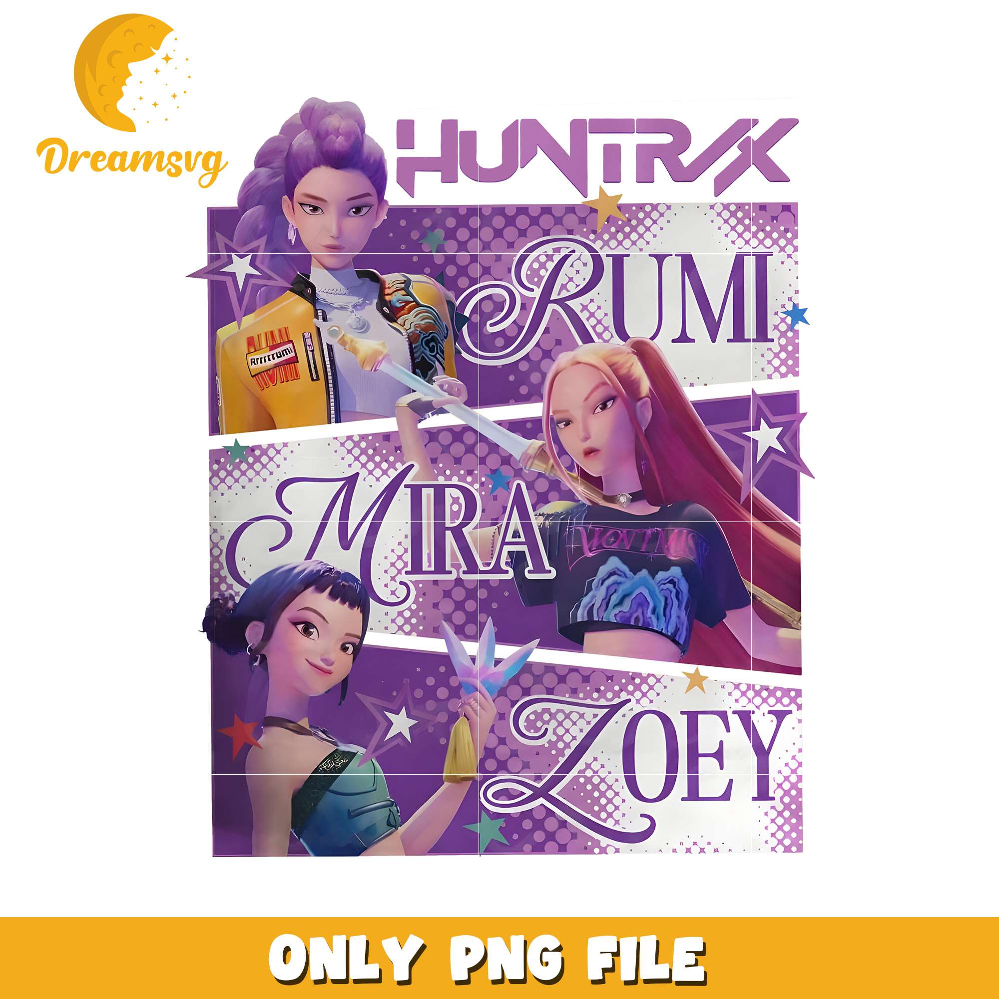 Huntrix rumi mira zoey png, cartoon fighter png, kpop hero team