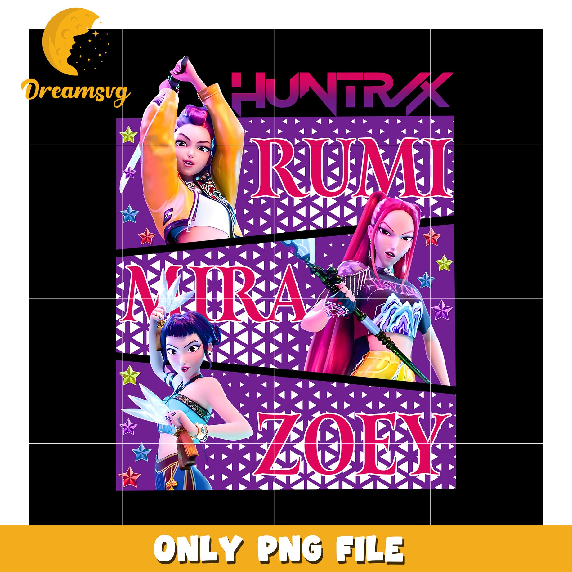 Huntrix rumi mira zoey png, kpop band manhwa png, huntrix png