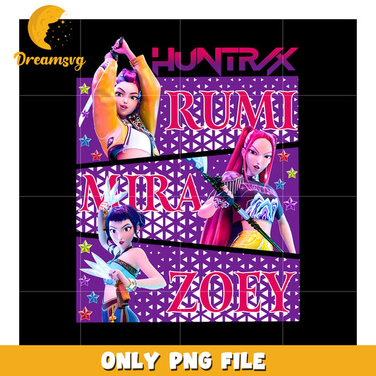 Huntrix rumi mira zoey png, kpop band manhwa png, huntrix png