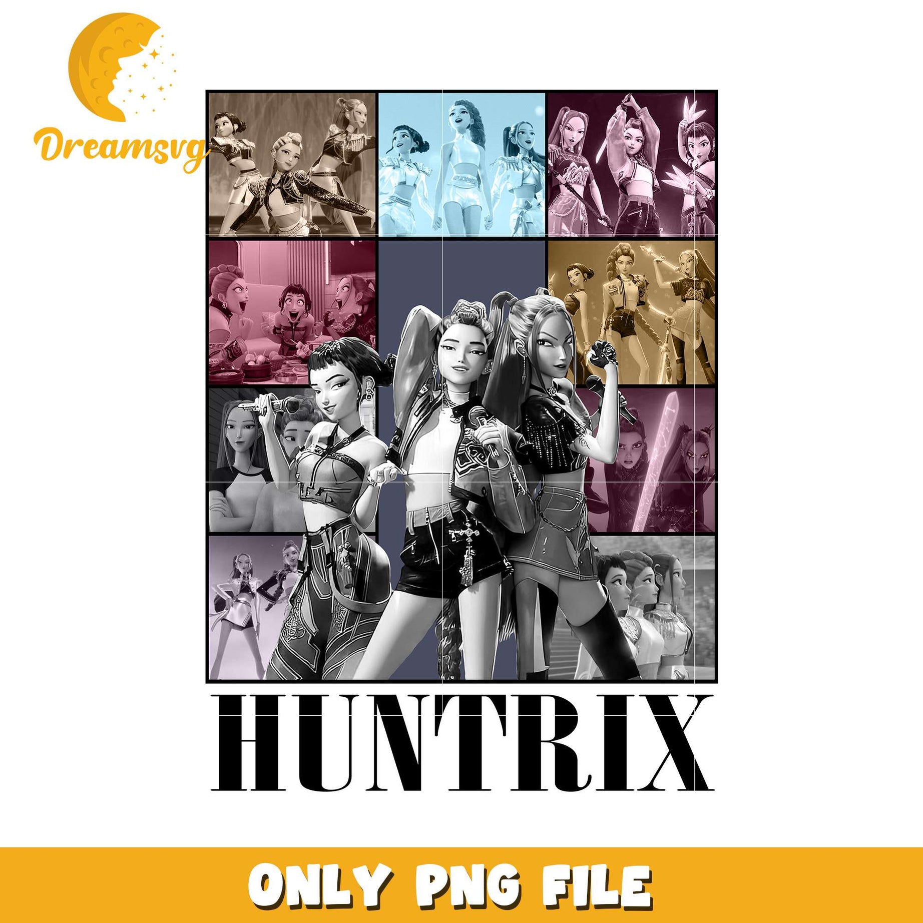 Huntrix team design png, cartoon fighter png, kpop hero team png