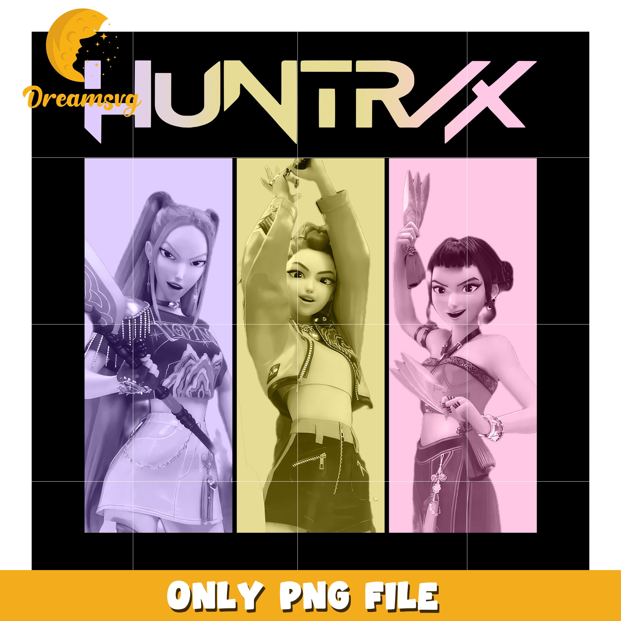 Huntrix team design png, demon hunters png, huntrix and saja png