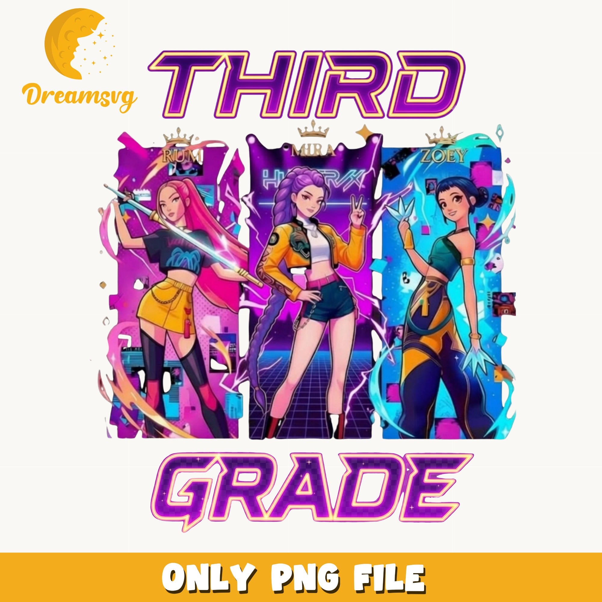 Hyrx Girls Third Grade PNG, Back To School PNG, 3rd Grade PNG