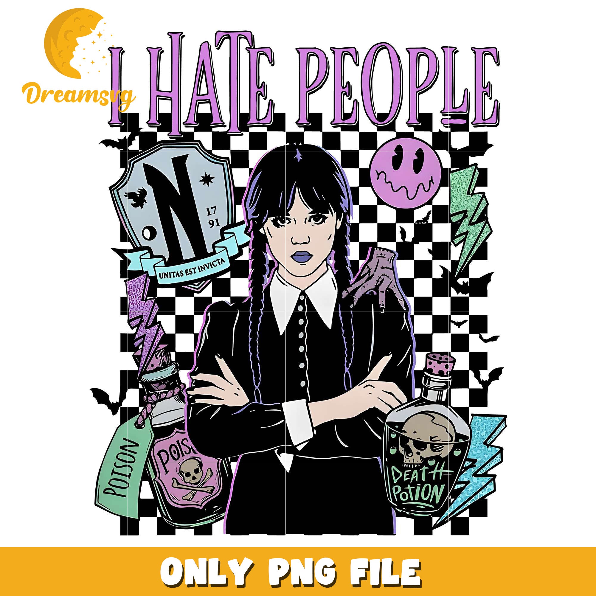 I Hate People Addams Family Wednesday png, halloween cartoons​ png, halloween movies​ png