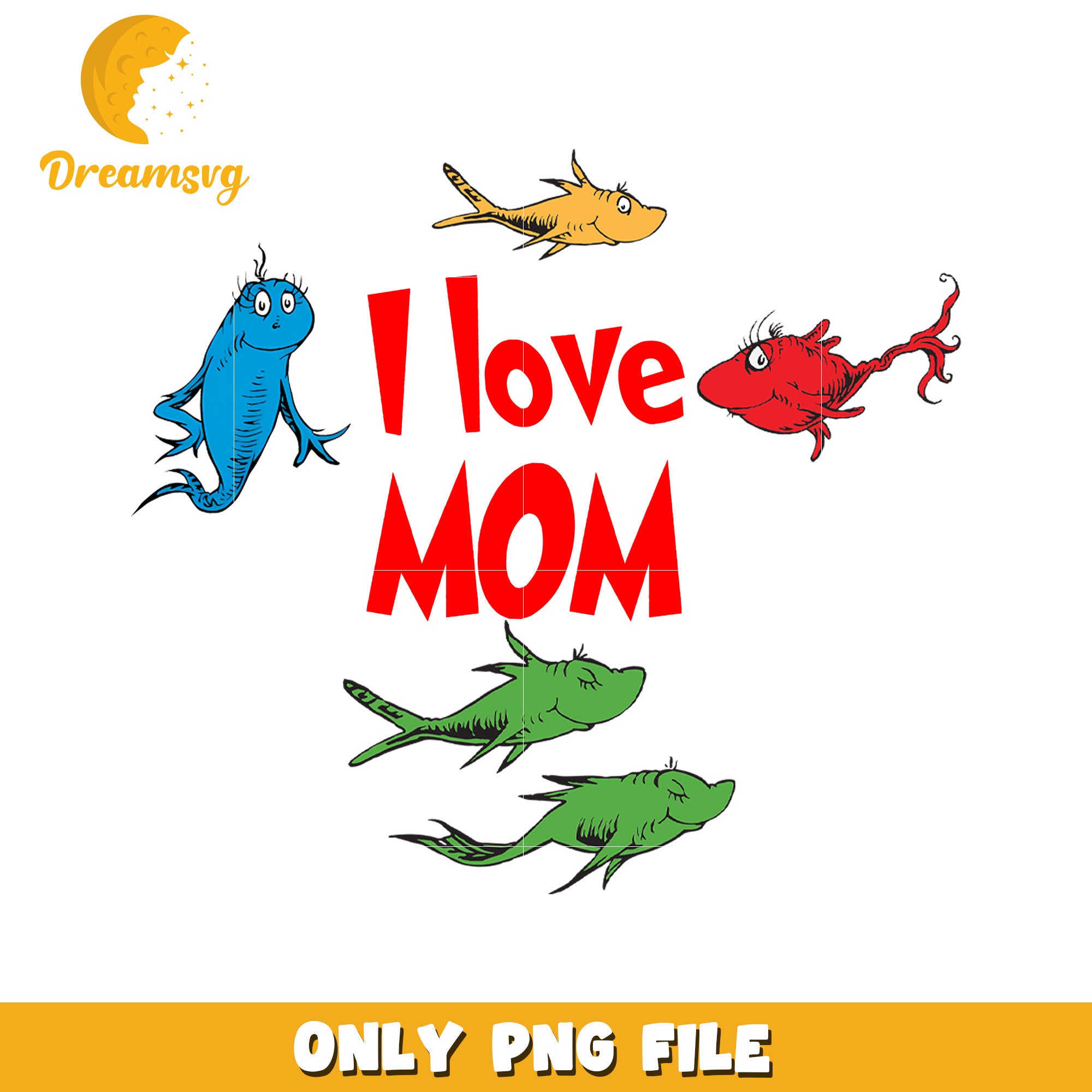 I Love Mom Fish PNG Design