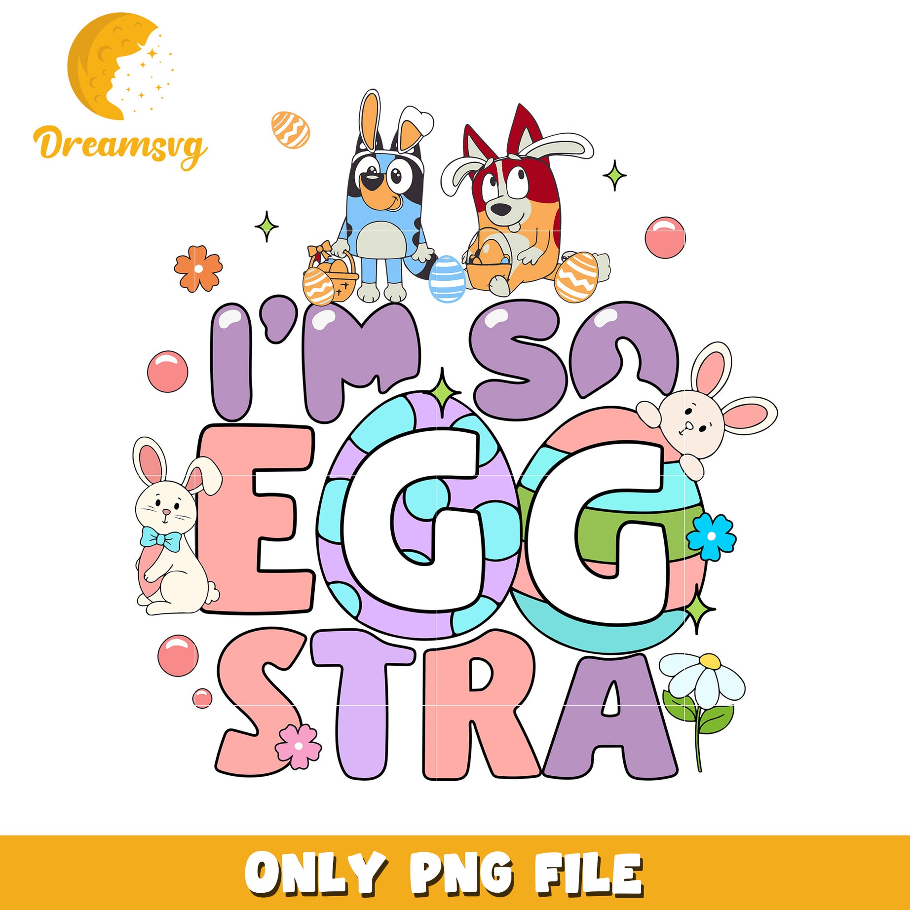 I'm so eggstra bluey bingo png, easter egg hunt png, cartoon png