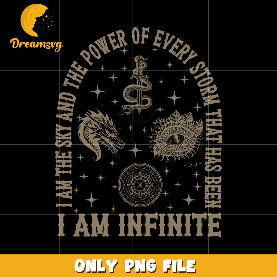 I am the sky and the power of every storm png, fantasy quote png, storm dragon png